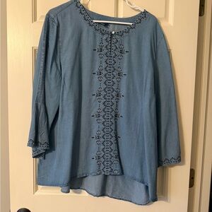J. Jill Denim Blue Embroidered Blouse